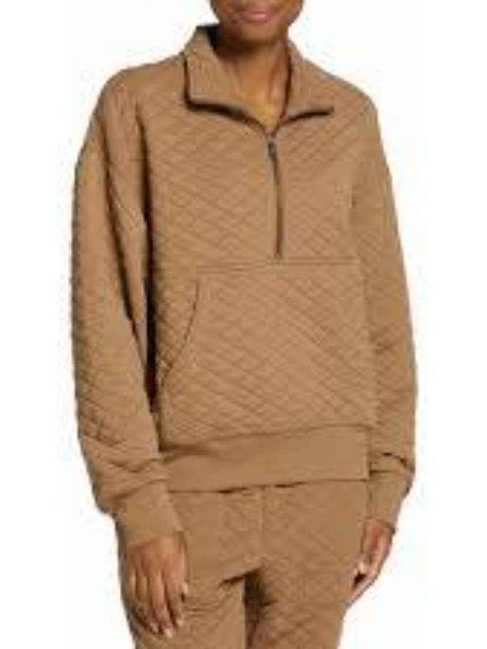 DSG Tan Quilted Half Zip Pullover Sweatshirt Size XS